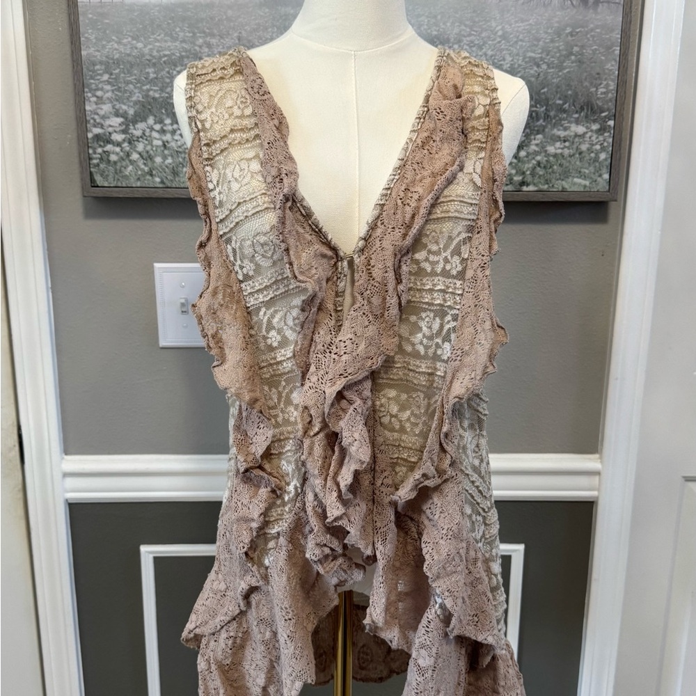 A’reve Lace Ruffle Women Top - Beige